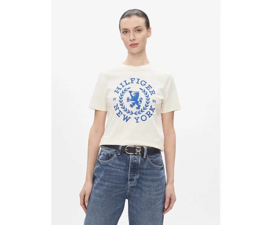 obrazek 1 Tommy Hilfiger T-Shirt Reg Crest C-Nk Tee Ss WW0WW41058 Écru Regular Fit