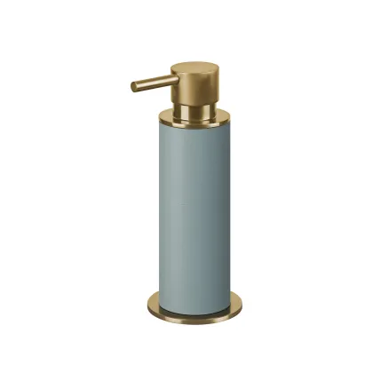 Picture Stylish gold-plated dispenser Ø7xH19 cm with light blue leather body