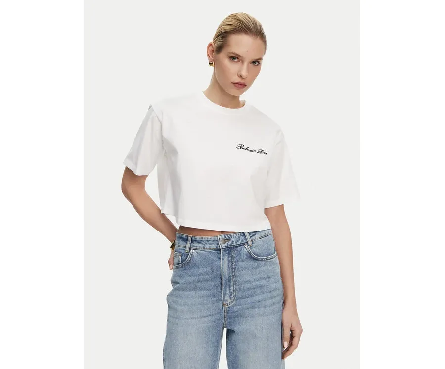 obrazek 1 Balmain T-Shirt DF1EE020BC78 Biały Regular Fit