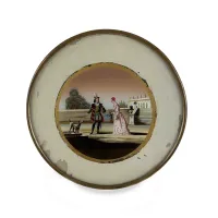 Zdjęcie Pudełko na drażetki, początek XIX w., z dekoracją na pokrywie przedstawiającą elegancko ubraną parę