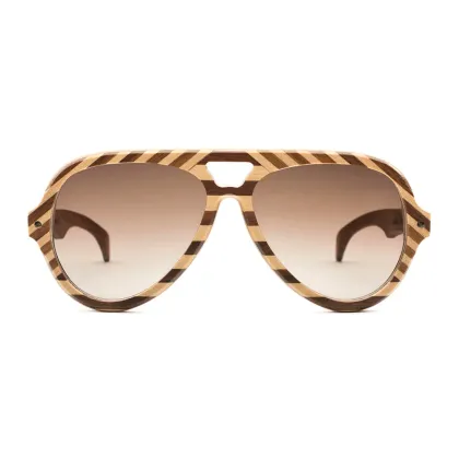 Zdjęcie Retro, damskie okulary z drewna w paski - Legno Light