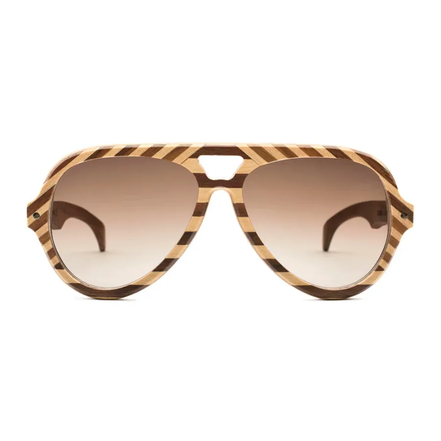 obrazek 1 Retro, damskie okulary z drewna w paski - Legno Light
