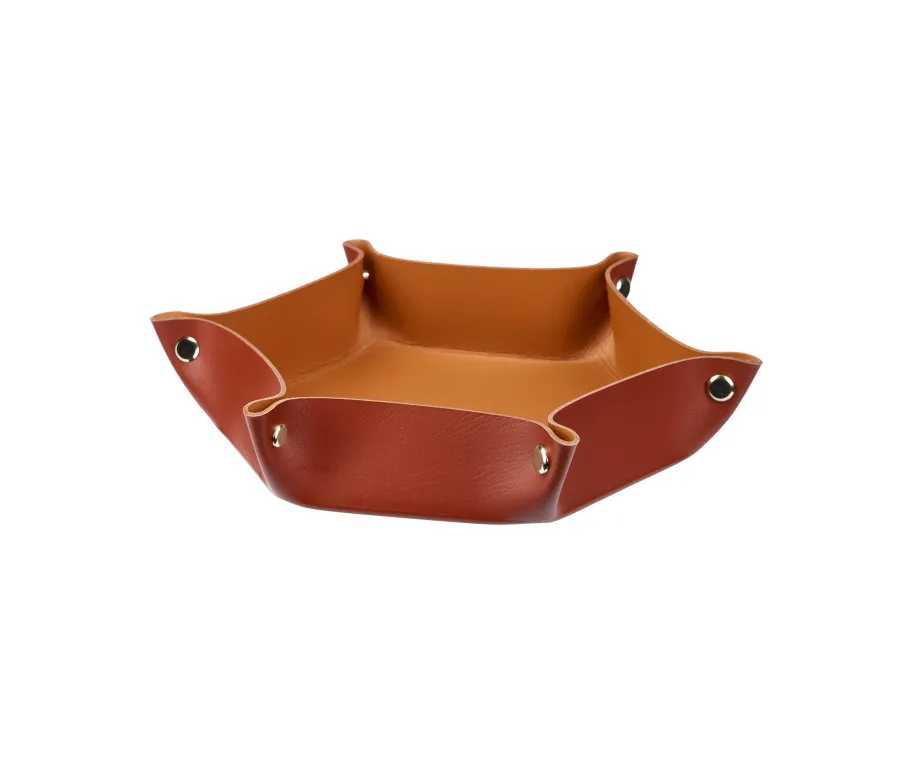 obrazek 1 Bordowa ośmiokątna tacka na drobiazgi 15х18xH5 cm z naturalnej skóry