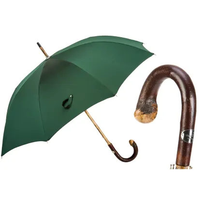 Picture Stylish dark green men's umbrella with red small dots and a chestnut handle - Pasotti