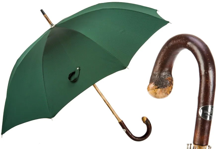 obrazek 1 Stylowy ciemnozielony parasol męski w czerwone drobne kropki z rączką z kasztanowca - Pasotti