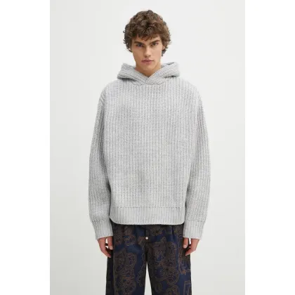 Zdjęcie MKI MIYUKI ZOKU sweter z domieszką wełny Chunky Rib Knit Hoody męski kolor szary ciepły CHUNKY.RIB.KNIT.HOODY.G