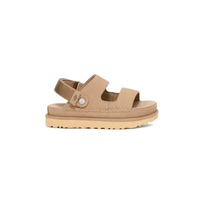 Zdjęcie UGG klapki zamszowe Goldenstar Glide damskie kolor beżowy na platformie 1167399-SAN