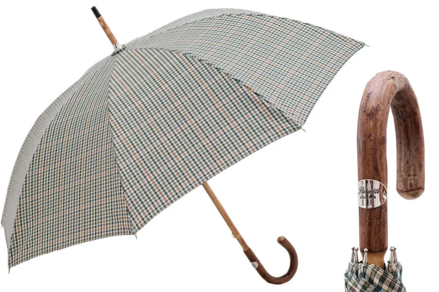 obrazek 1 Klasyczny parasol męski w drobną kratkę z rączką z jesionu – Pasotti
