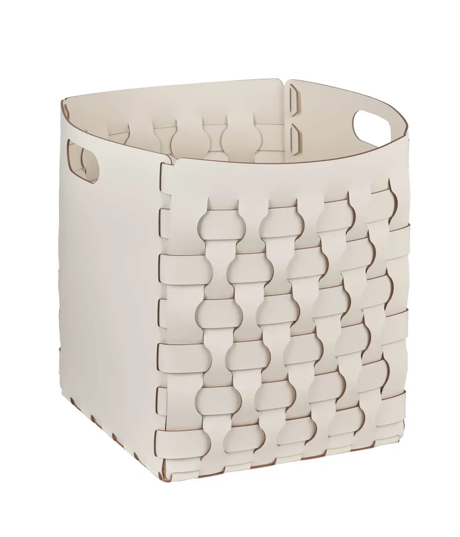 obrazek 1 Biały skórzany kosz Dubai w rozmiarze 35x35xH40 cm