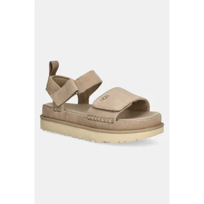 Zdjęcie UGG sandały zamszowe Goldenstar damskie kolor beżowy na platformie 1136783-SAN