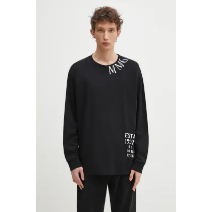 Zdjęcie MM6 Maison Margiela longsleeve bawełniany kolor czarny z nadrukiem SH0GC0047