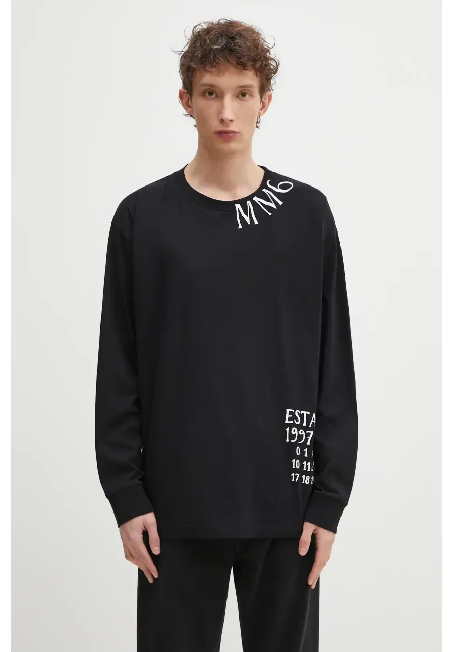 obrazek 1 MM6 Maison Margiela longsleeve bawełniany kolor czarny z nadrukiem SH0GC0047