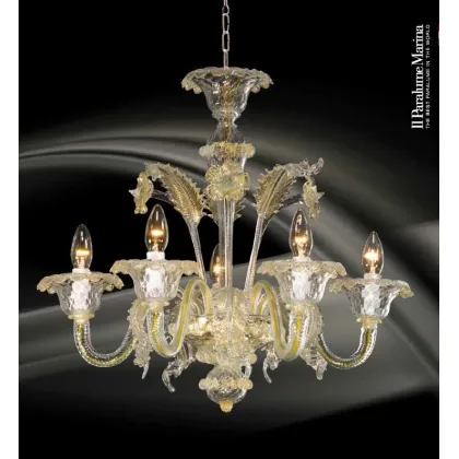 Zdjęcie Żyrandol z pięcioma światłami w kolorze przezroczystym i złotym - Il Paralume Marina