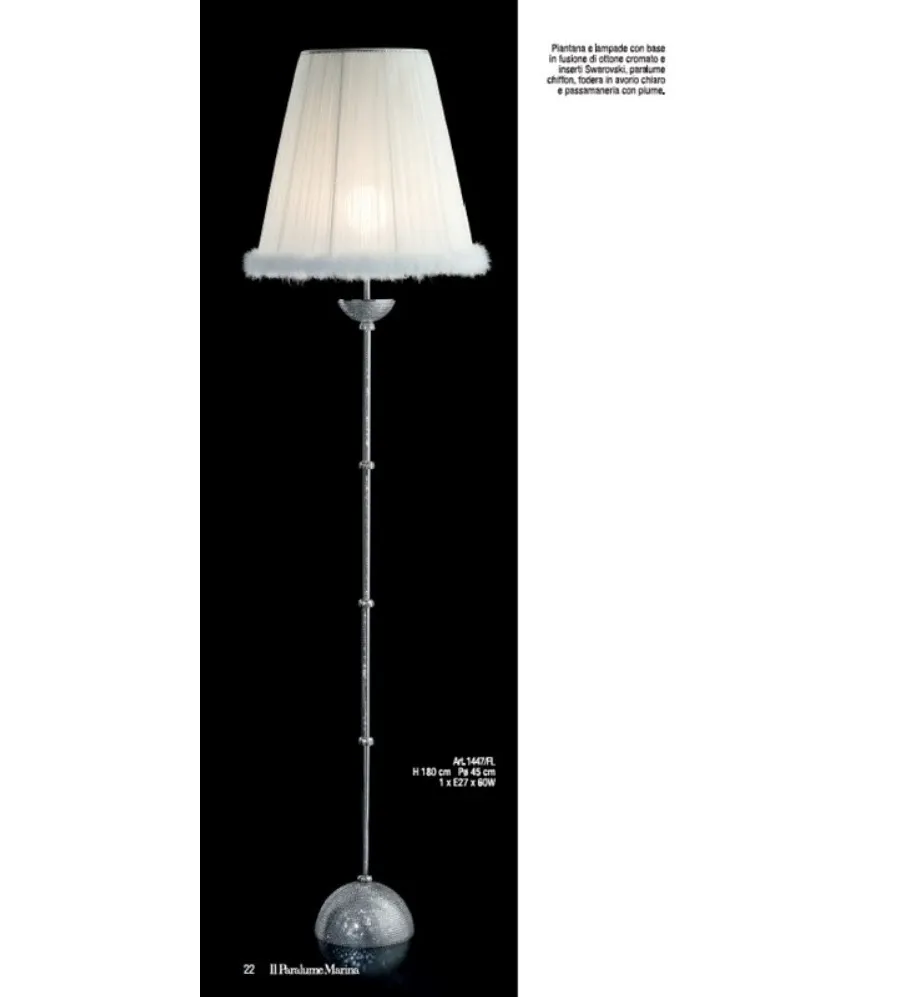 obrazek 1 Lampa podłogowa z wstawkami Swarovskiego z szyfonowym kloszem na podszewce w kolorze kości słoniowej - Il Paralume Marina