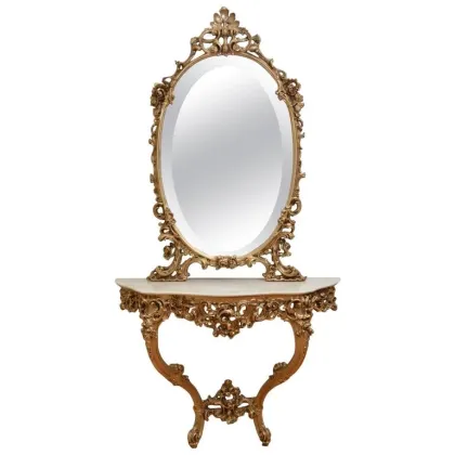 Zdjęcie Atrakcyjny antyk- pozłacana konsola/stół z XX wieku z lustrem w stylu rokoko