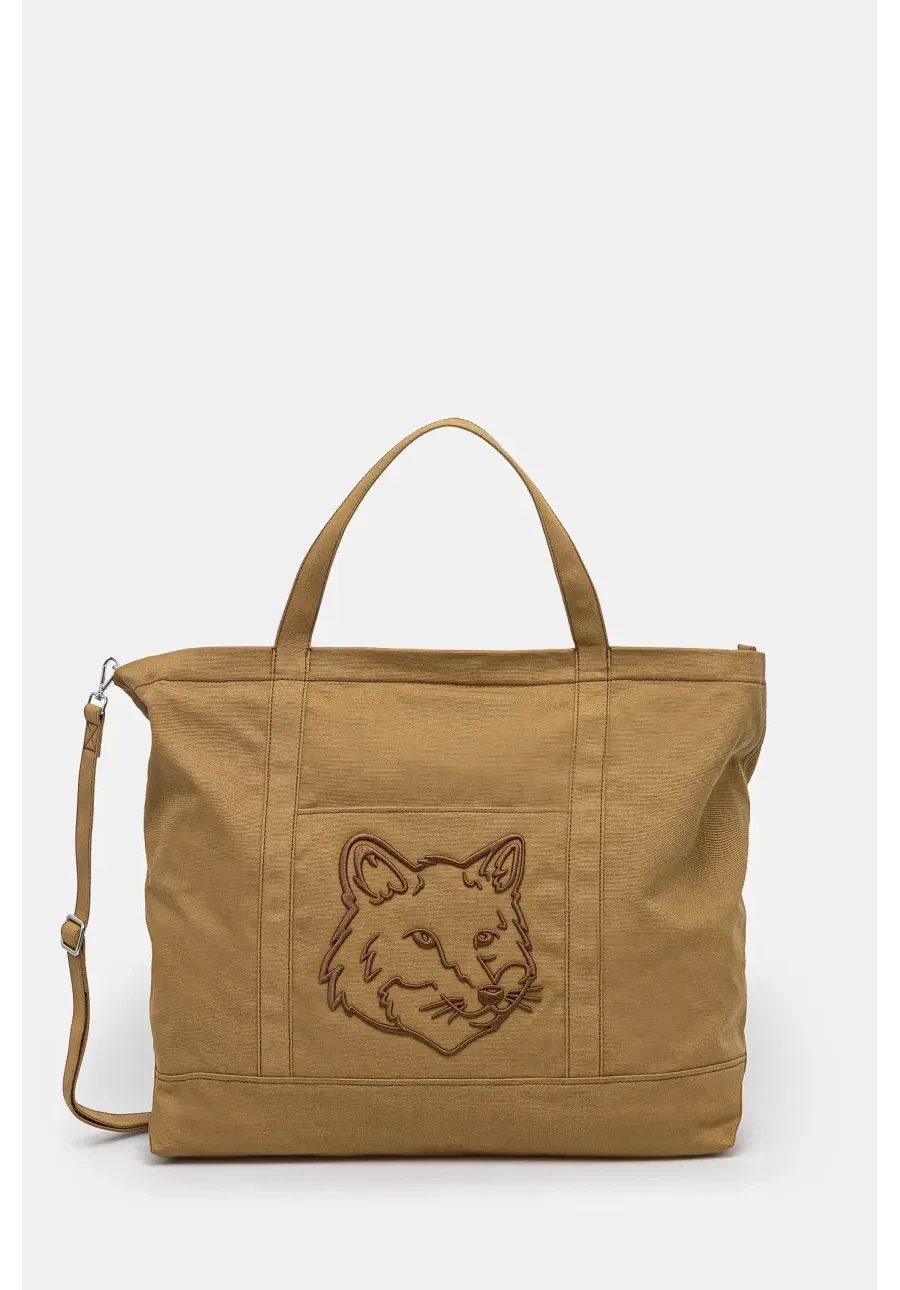 obrazek 1 Maison Kitsuné torba bawełniana Fox Head Xl Tote kolor zielony LW05105WW0107