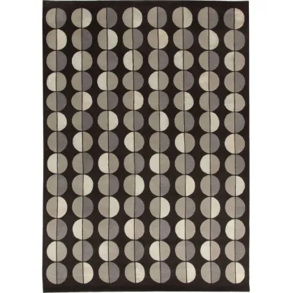 Zdjęcie Ciemny dywan z wzorem dwukolorowych okrągłych pól