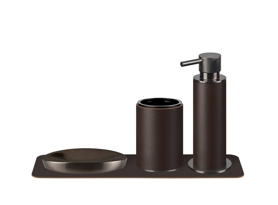 obrazek 2 Piękny dozownik Ø7xH19 cm w kolorze czekoladowym z grafitowym wykończeniem