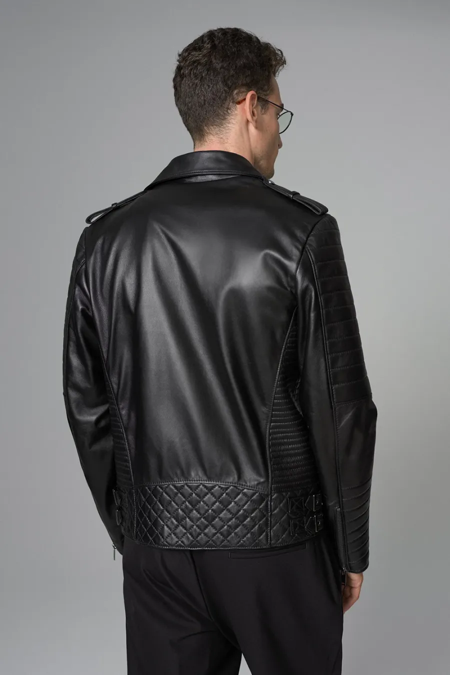 obrazek 2 Męska elegancka kurtka motocyklowa z owczej skóry
