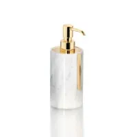 Picture Marble soap dispenser decorated with gold-plated brass element for a stylish bathroom – Il Paralume Marina