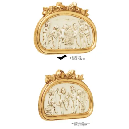 Picture Oval bas-relief with a bow and 6 convex angels - Valle d'oro Patchi