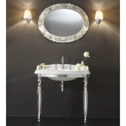 Zdjęcie Luksusowa konsola z umywalką, lustrem i dwoma lampami do stylowej łazienki – 3SC