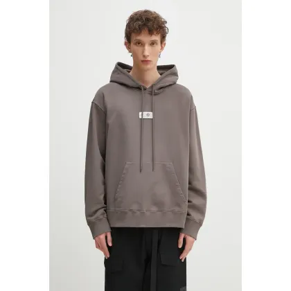 Zdjęcie MM6 Maison Margiela bluza bawełniana męska kolor brązowy z kapturem z aplikacją SH0GU0018