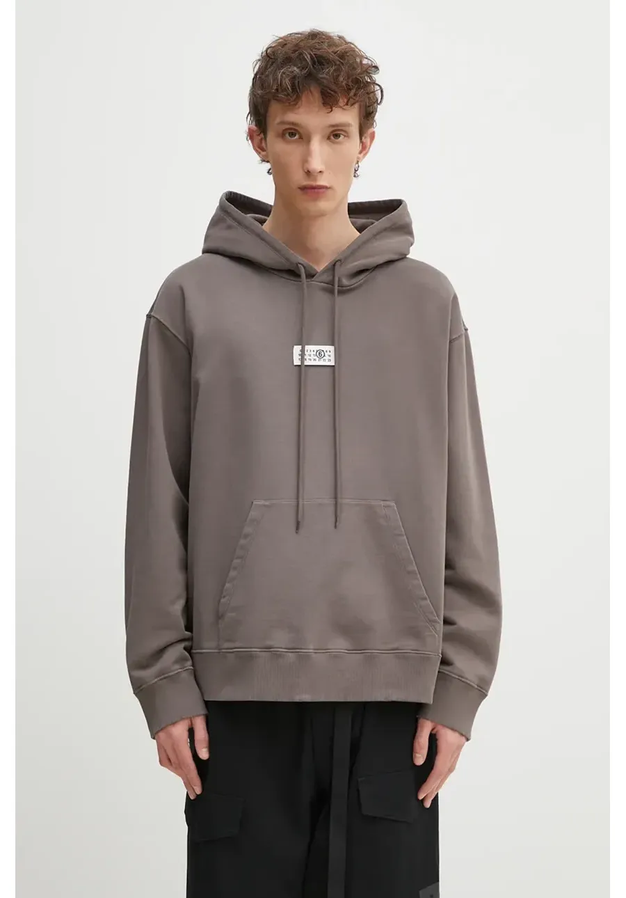 obrazek 1 MM6 Maison Margiela bluza bawełniana męska kolor brązowy z kapturem z aplikacją SH0GU0018