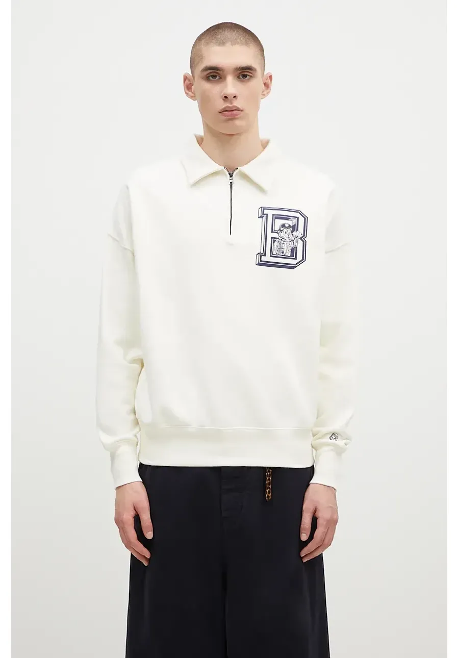 obrazek 1 Billionaire Boys Club bluza bawełniana College Quarter Zip męska kolor beżowy z nadrukiem B24343