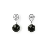 Picture Unique earrings Rhodium-plated silver Black onyx