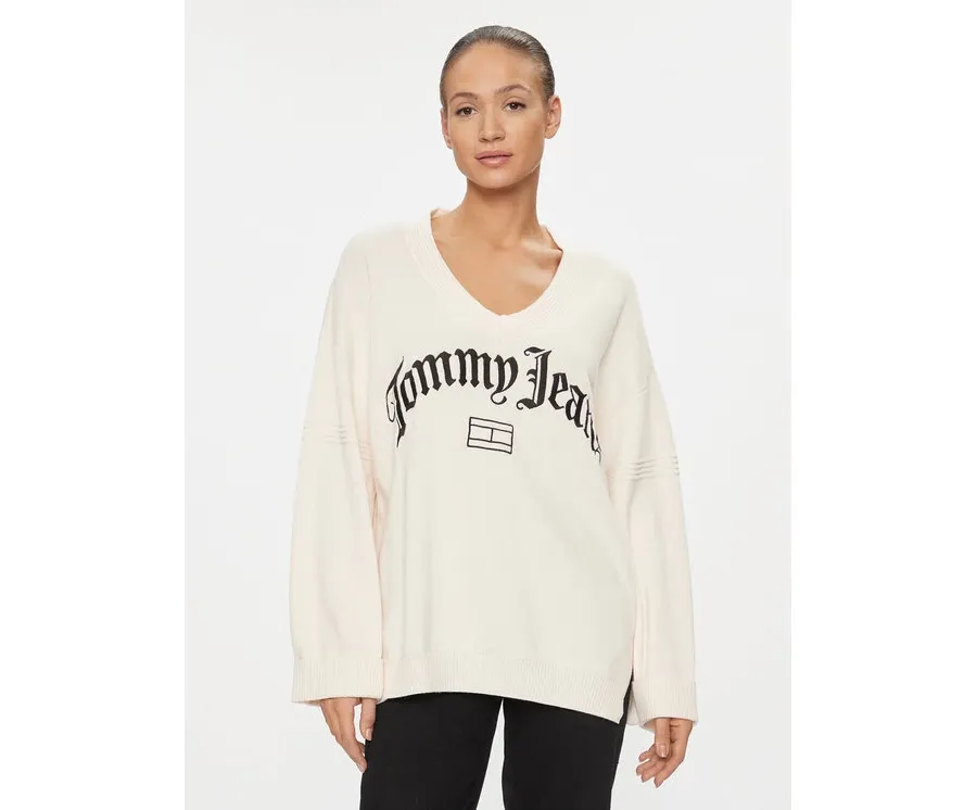 obrazek 1 Tommy Jeans Sweter Grunge DW0DW16530 Écru Oversize