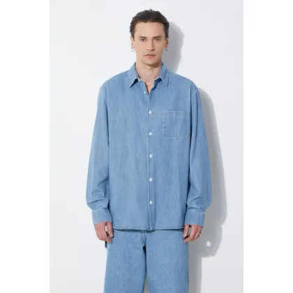 Zdjęcie A.P.C. koszula jeansowa chemise math męska kolor niebieski relaxed z kołnierzykiem klasycznym COGXX-H12584