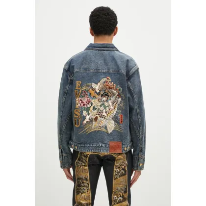 Zdjęcie Evisu kurtka jeansowa Brocade Appliqué & Carp Emb męska kolor granatowy przejściowa oversize 2EAHTM4DJ7001