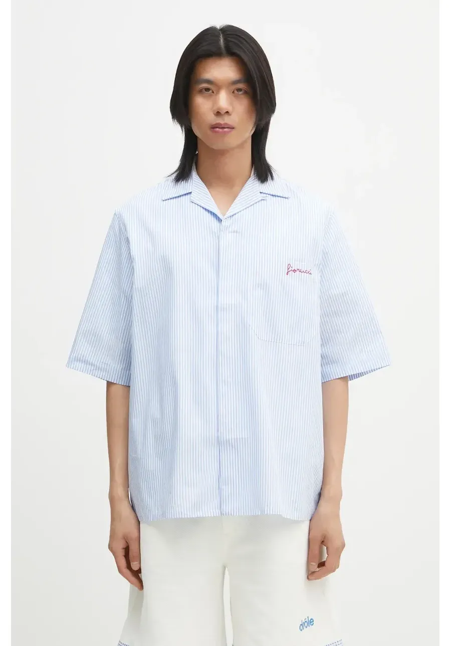 obrazek 1 Fiorucci koszula bawełniana Striped Logo Bowling męska kolor niebieski relaxed z kołnierzykiem klasycznym M02SPTSS295CO01BL02