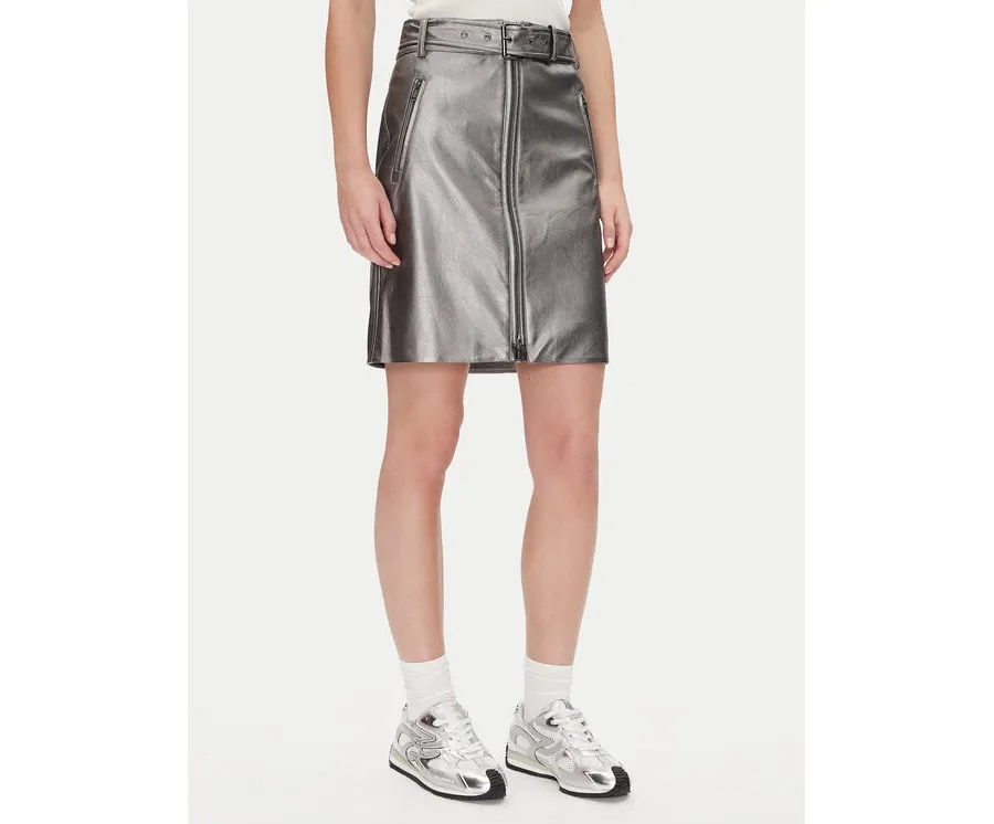 obrazek 1 DKNY Spódnica z imitacji skóry P4JN6XIM Srebrny Regular Fit