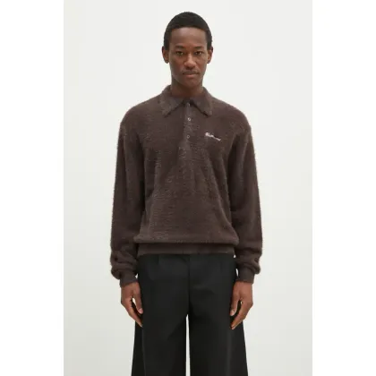 Zdjęcie thisisneverthat sweter SCT-Logo Shaggy Knit Polo męski kolor brązowy TN243KKNPK08