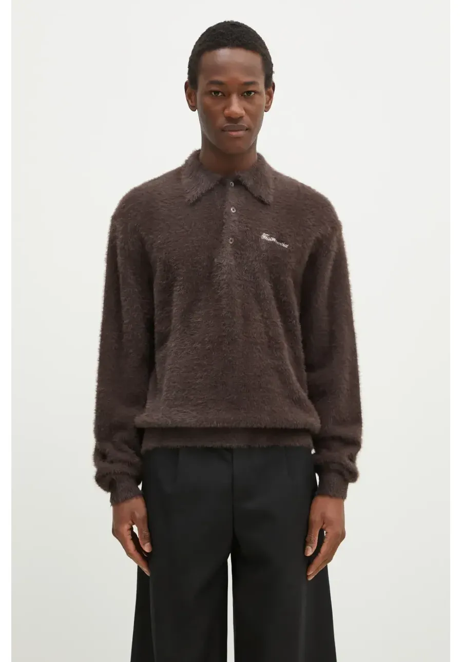 obrazek 1 thisisneverthat sweter SCT-Logo Shaggy Knit Polo męski kolor brązowy TN243KKNPK08