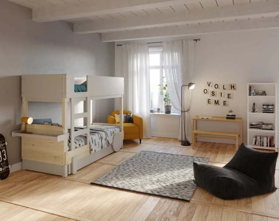 obrazek 4 Łóżko dziecięce piętrowe z rozwijanym zestawem i łóżkiem wysuwanym Montessori - Mathy by Bols