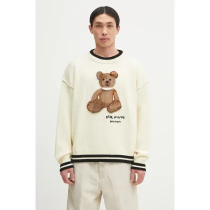 Zdjęcie Palm Angels sweter wełniany Bear In Mind męski kolor beżowy PMHE007S25KNI0010360