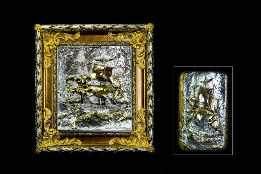 obrazek 1 Stylowy obraz z żywicy Galeon w miedziano-złotej ramie
