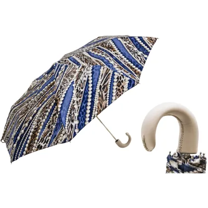 Zdjęcie Oryginalny parasol damski zdobiony wyjątkowym wzorem w perły ze skórzaną rączką - Pasotti