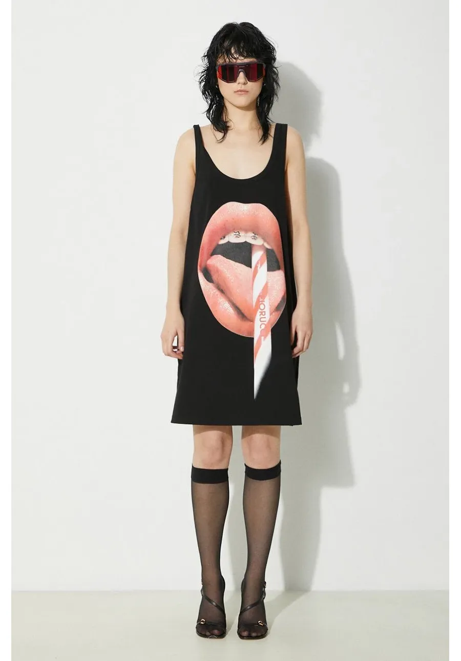 obrazek 1 Fiorucci sukienka bawełniana Mouth Print Tank Dress kolor czarny mini oversize W01FPDTA111CO01BK01
