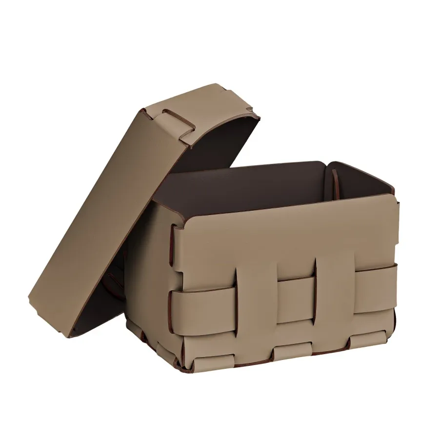 obrazek 2 Stylowy koszyk Bottega 12x19xH13 cm w kolorze cappuccino z plecionymi bokami