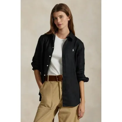 Zdjęcie Polo Ralph Lauren koszula lniana kolor czarny regular z kołnierzykiem klasycznym 211970730