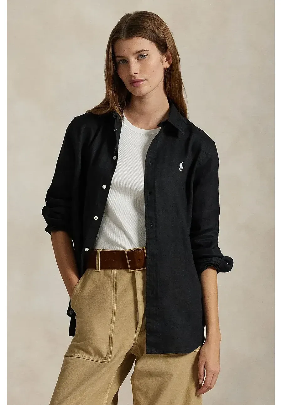 obrazek 1 Polo Ralph Lauren koszula lniana kolor czarny regular z kołnierzykiem klasycznym 211970730