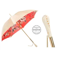 Picture Beautiful ivory women's umbrella decorated with a floral motif with a handle with Swarovski crystals - Pasotti