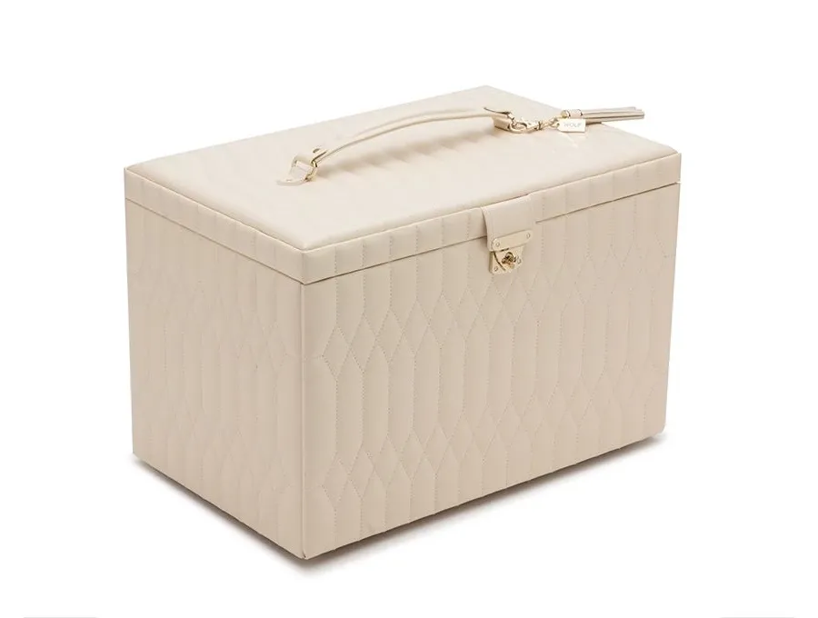 obrazek 3 Szkatułka Caroline Extra Large Ivory z pikowanej skóry