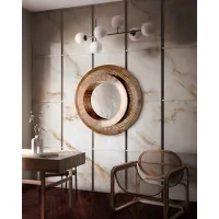 Picture An extraordinary Golden Eye glass mirror with a gold-plated brass frame