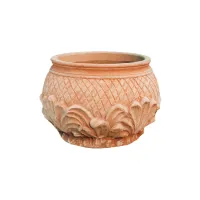 Picture A beautiful Italian flower pot decorated with leaves for the garden - Goti Terrecotte