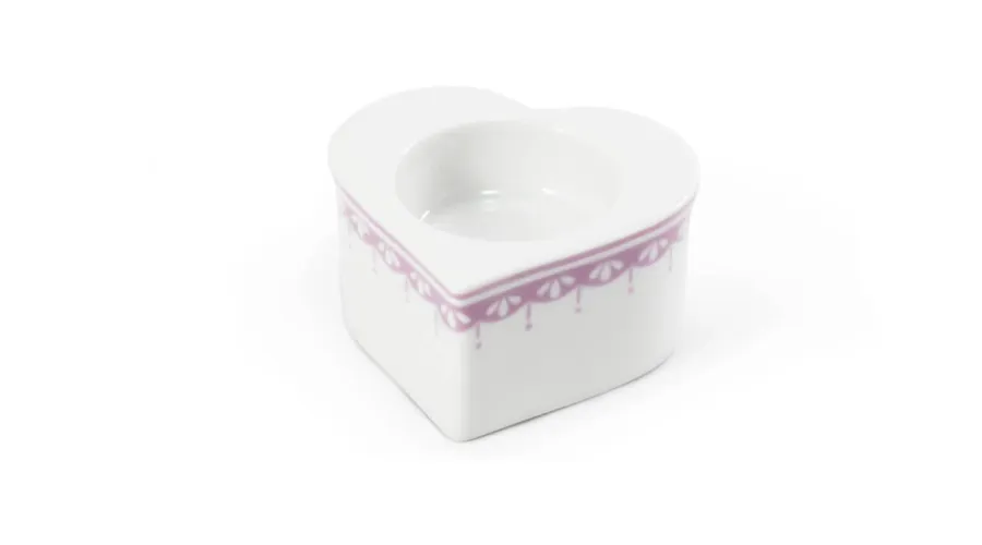 obrazek 1 Porcelanowy świecznik w kształcie serca zdobiony różowym motywem - Leander